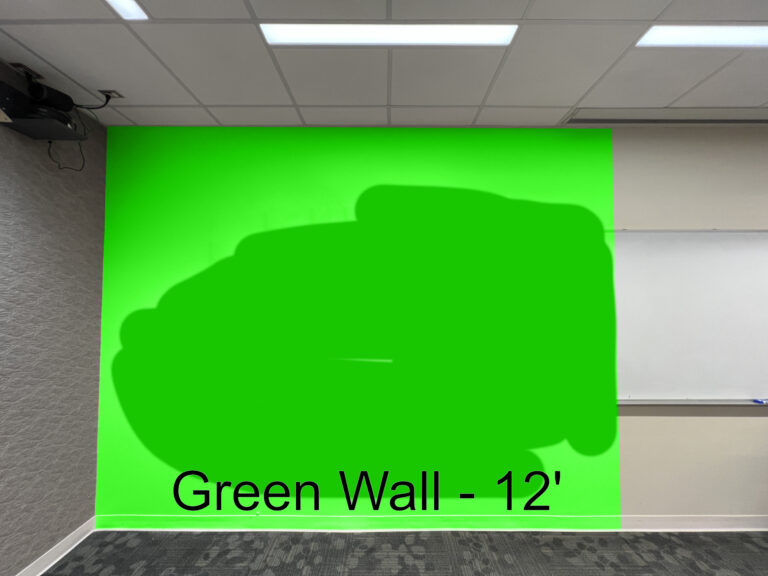 Building 4 studio front wall, with new green screen