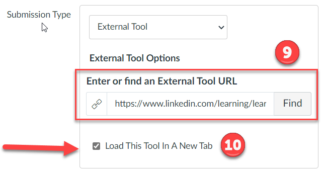 9: Enter of find an external tool link created. 10: load this tool in a new tab.