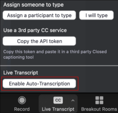 Enable Auto-Transcription option circled in red