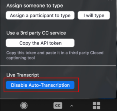Disable Auto-Transcription option circled in red